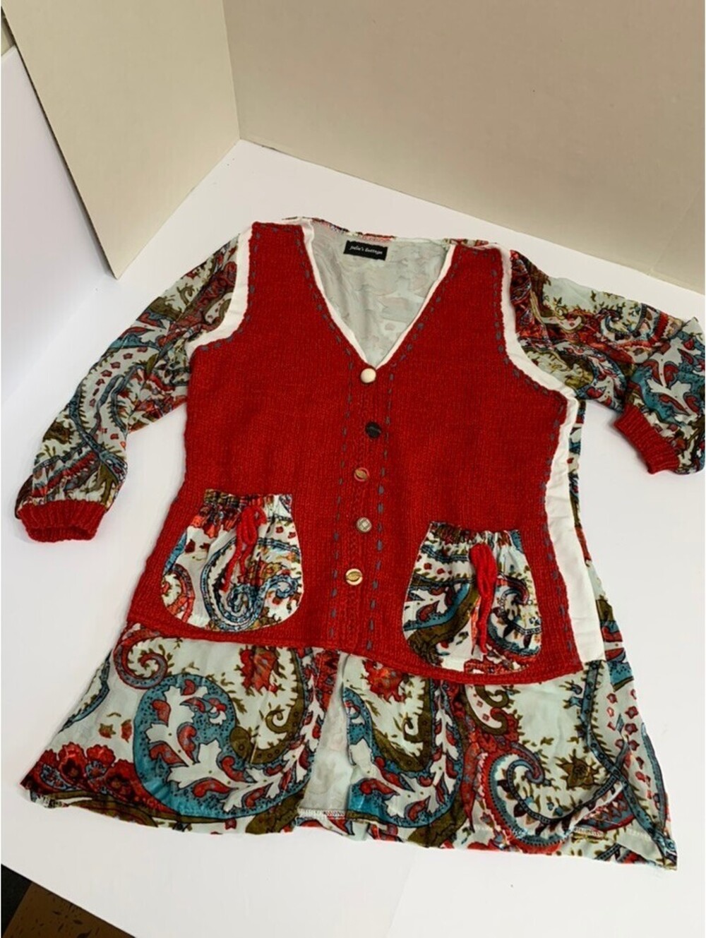 Julie’s Bottega Art to Wear Tunic Dress Paisley Velvet Knit Lagenlook Medium
